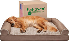 Furhaven XL Orthopedic Dog Bed Luxe Faux Fur  Performance Linen Sofa-Style W/ R