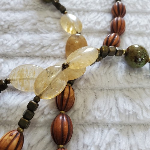 vintage premiere designs long multi beaded brown green orange necklace - Picture 16 of 19