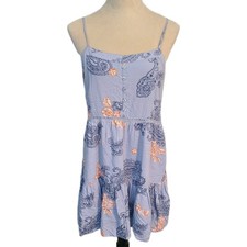 Love Tree Boho Paisley Sun Dress L Blue Floral Tiered Babydoll Cami Mini Summer