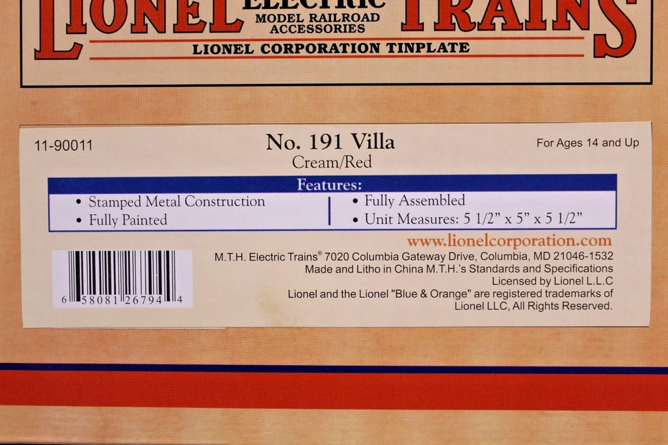 MTH 11-90011 Crema/Rojo Nº Villa 191 - Hojalata Lionel Corp. - ¡Nuevo!! Foto 2 de 4