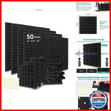 50 Pack Acoustic Foam Panels 2 X 12 X 12 Inches Pyramid Black