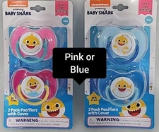 Nickelodeon Pinkfong Baby Shark Pacifier Binky 2pk w/Cap Pink or Blue New Sealed