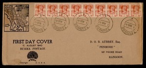 DR WHO 1940 BURMA FDC KGVI STRIP TOUNGOO TO RANGOON R81617