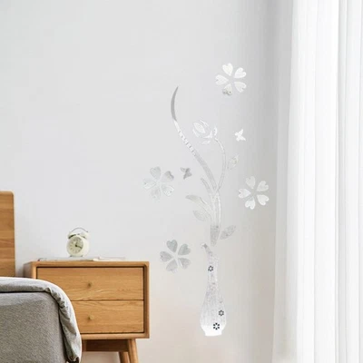 3D Fleur Miroir mural Sticker Murales Decorative Crafts Acrylique Ornement - Photo 1/4