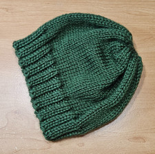 Beanie 3 - 6 Months Baby Boy Handmade Knit Acrylic Solid Ribbed Dark Sage Green