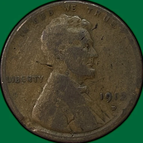 1912-D Lincoln Wheat Cent Good G Coin, Scratched #37456