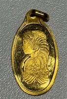 PAMP Suisse Lady Fortuna 2.5g Fine Gold Pendant 999.9 Vintage Oval Gold Bar