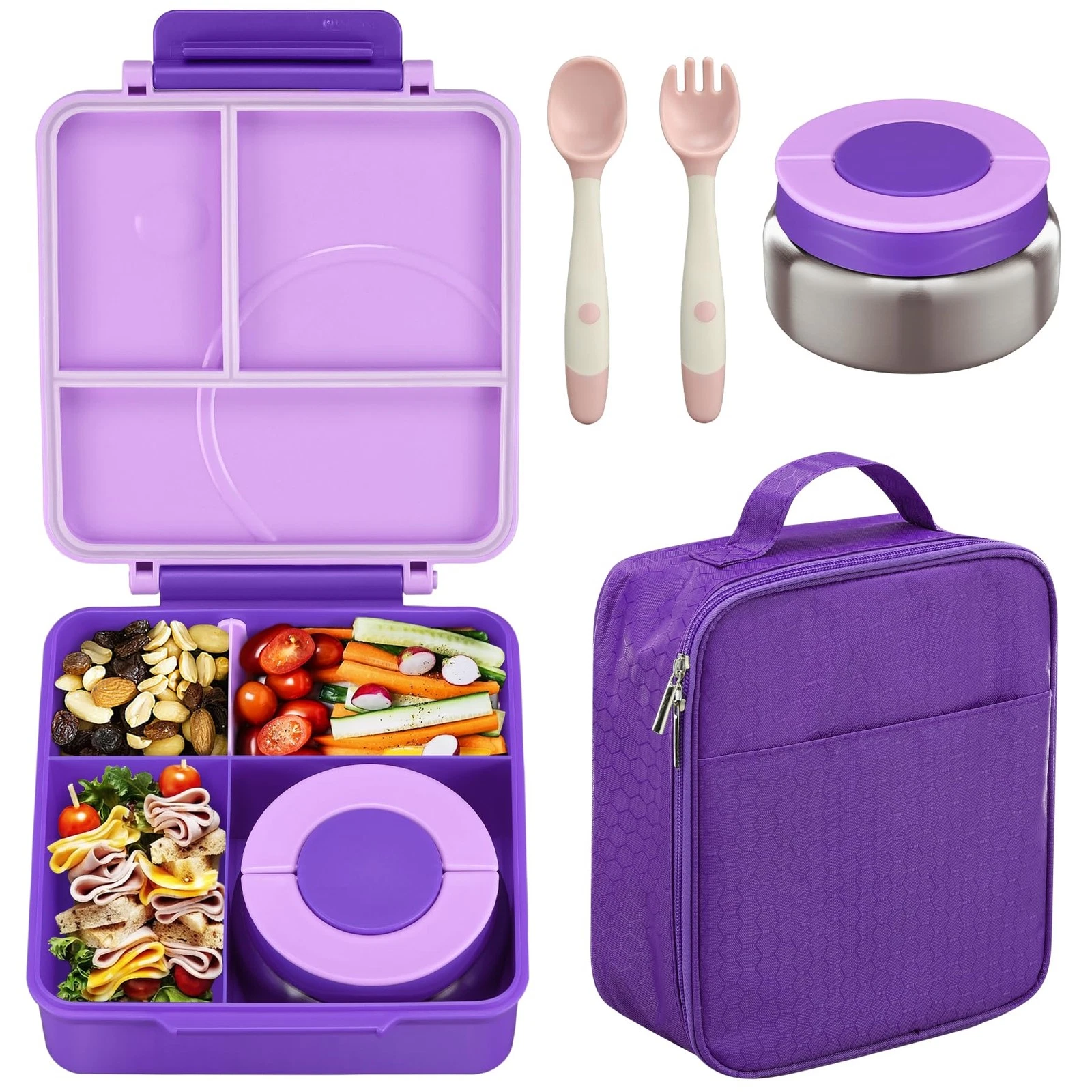 Bento Lunch Box Set for Kids with 8oz Soup Thermo, Leak-Proof Lunch Container...