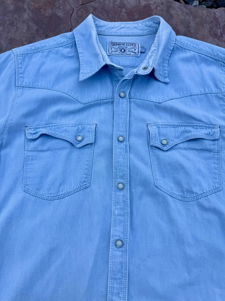 Camisa Denim Lavada Azul Occidental Moderna Tela Freenote Talla M EE. UU. Japón Tela Foto 4 de 4