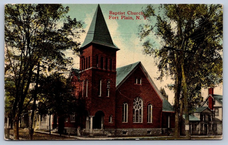 K64/ Fort Plain New York Postcard c1910 Baptist Church Building 49