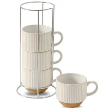 Ceramic Coffee Mugs with Stand,15 Oz Stackable Coffee Cups Set of 4 for Latte...