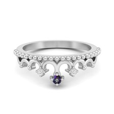 925 Sterling Silver 2mm Round Mystic Topaz Princess Tiara Crown Women Ring