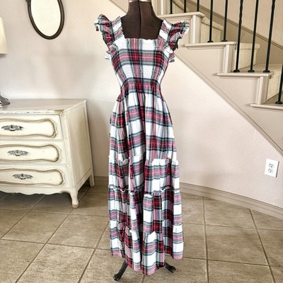 Angele H Paris Women s Medium Tiered Mid Dress Elizabeth White Stewart Tartan
