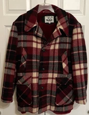 Vintage Men's WOOLRICH Jacket Coat Red Plaid 100% Pure Wool, Size 44