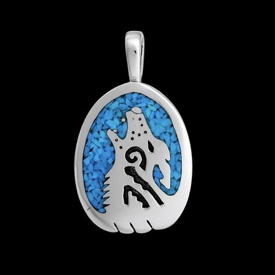 Wolf Pendant   925 Sterling Silver   Navajo Native American Jewelry