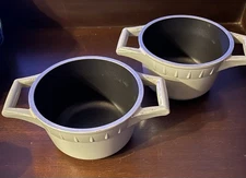 COOKING WITH CALPHALON 2 SMALL ONION SOUP POTS CASSEROLES ENAMEL CAST ALUMINUM