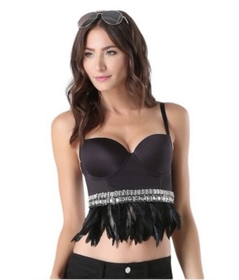 Bebe Aubrey Feather Jeweled Bustier Black S NWT