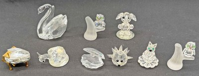 Set 9 kleine Glas Ornamente - Eulen Schwan Klavier Hase Fisch Muschel Schnecke Muschel