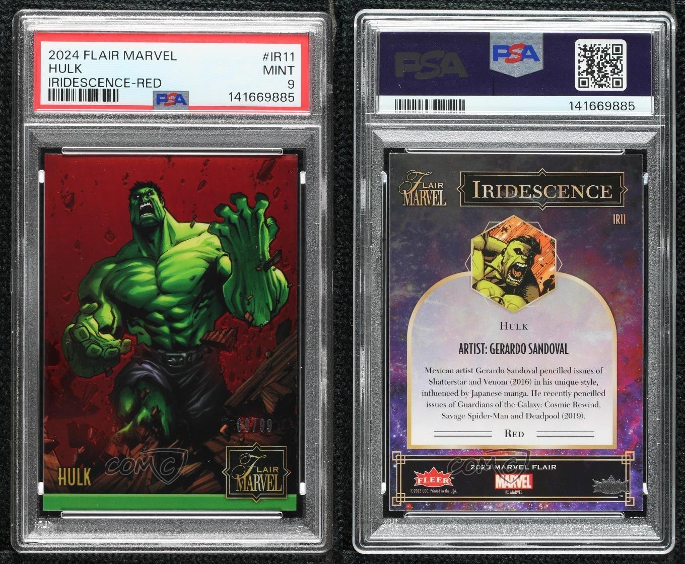2023 Flair Marvel Iridescence Red Achievement 9/99 Hulk #IR11 PSA 9 MINT 18u6 view 3