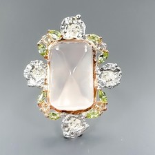 Vintage 37 ct Natural Rose Quartz Ring 925 Sterling Silver Size 9 /B-R3067