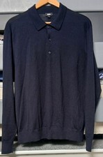 MENS UNIQLO BLUE 100% WOOL LONG SLEEVE POLO. SIZE L