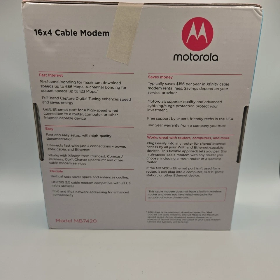 Motorola 16x4 Cable Modem Model MB7420 686 Mbps New In Box - Image 3 of 4