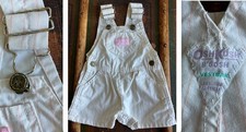 VTG OSH KOSH B'GOSH VESTBAK US WHITE PINK STRIPE COTTON BIB SHORTS OVERALLS 6-9M