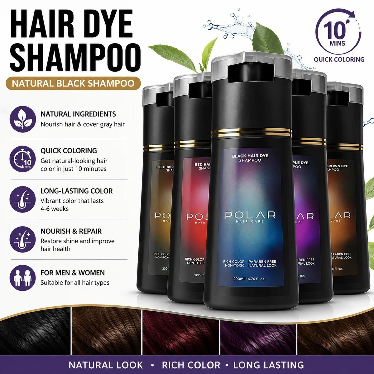 Polar-Hair Dye Shampoo Polar Hair Care, Hair Care Shampoo 200ML/6.7 OZ 4 Colors