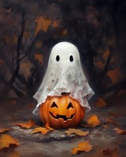 Ghost Paint by Number Kit 16x20 Canvas Halloween Pumpkin Jack-o-Lantern New