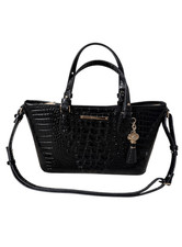 Brahmin Satchel Bag Mini Asher Croc Leather Black