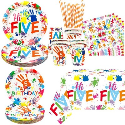 Hi Five 5th Birthday Party Supplies Plates Napkins Cups Straws Serves 20