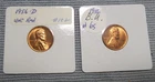 1956 P D Lincoln Wheat Cent BU Red Cent 2 Coins