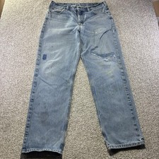 Carhartt B160 Jeans Mens 38x32 Blue Light Wash Relaxed Straight Denim Distressed