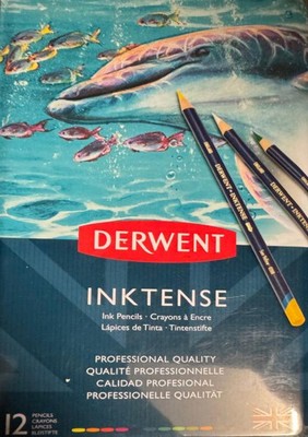 Derwent Inktense Permanent Aquarellstifte 12 Profi Qualität Dose Set