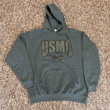 USMC United States Marine Corps Heather Grey Puff Letter Hoodie Sweatshirt XL