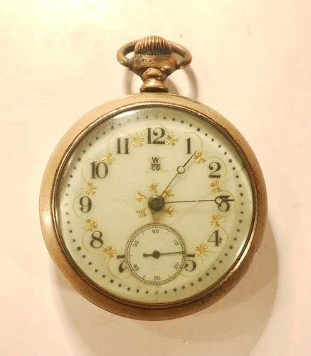 Vintage Antique Gold Colored Pocket Watch Intricate Face W/ Breguet Hands