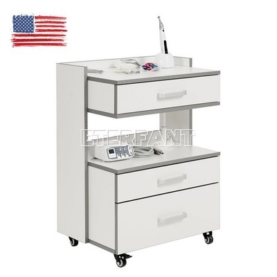 Dental Medical Trolley Cart Acrylic Mobile Wooden Cabinet Rolling Cart 3 Drawers