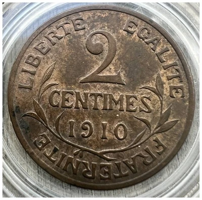 FRANCE 2 CENTIMES 1910 FRENCH COIN GENUINE MONEY MARIANNE PARIS CENT ART NOUVEAU - Image 1 of 3
