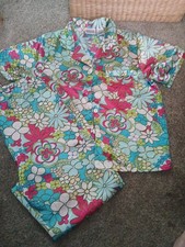 Vintage Retro Silk Floral Pajama Set Women's Size Medium