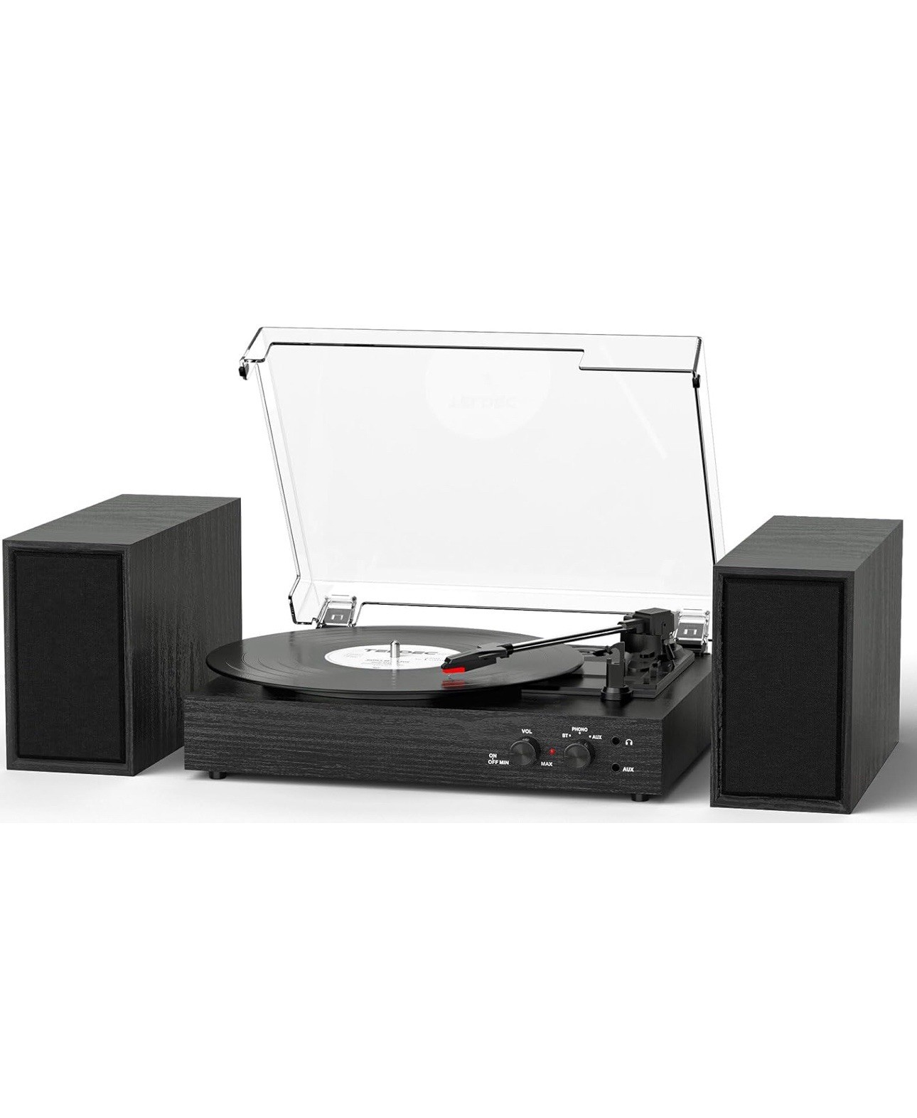 Vintage Vinyl Record Player with Dual External Speakers and Turntable-image
