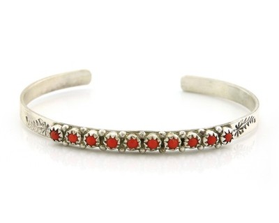 Navajo Cuff Bracelet Sterling Silver Authentic Snake Eye Coral Handmade Vintgage