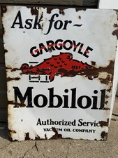 Vintage Original Gargoyle Mobiloil Porcelain Sign Vacuum Oil Gas Station Antique