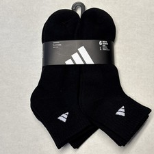 ADIDAS 6 Pair Black Quarter Ankle Socks Shoe Size Mens 8-12 Womens 10-13