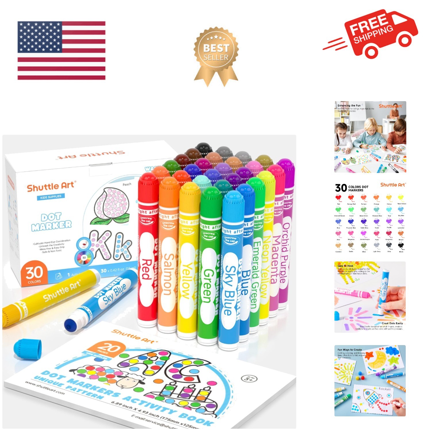 Dot Markers, 30 Colors Washable for Toddlers with Free Activ