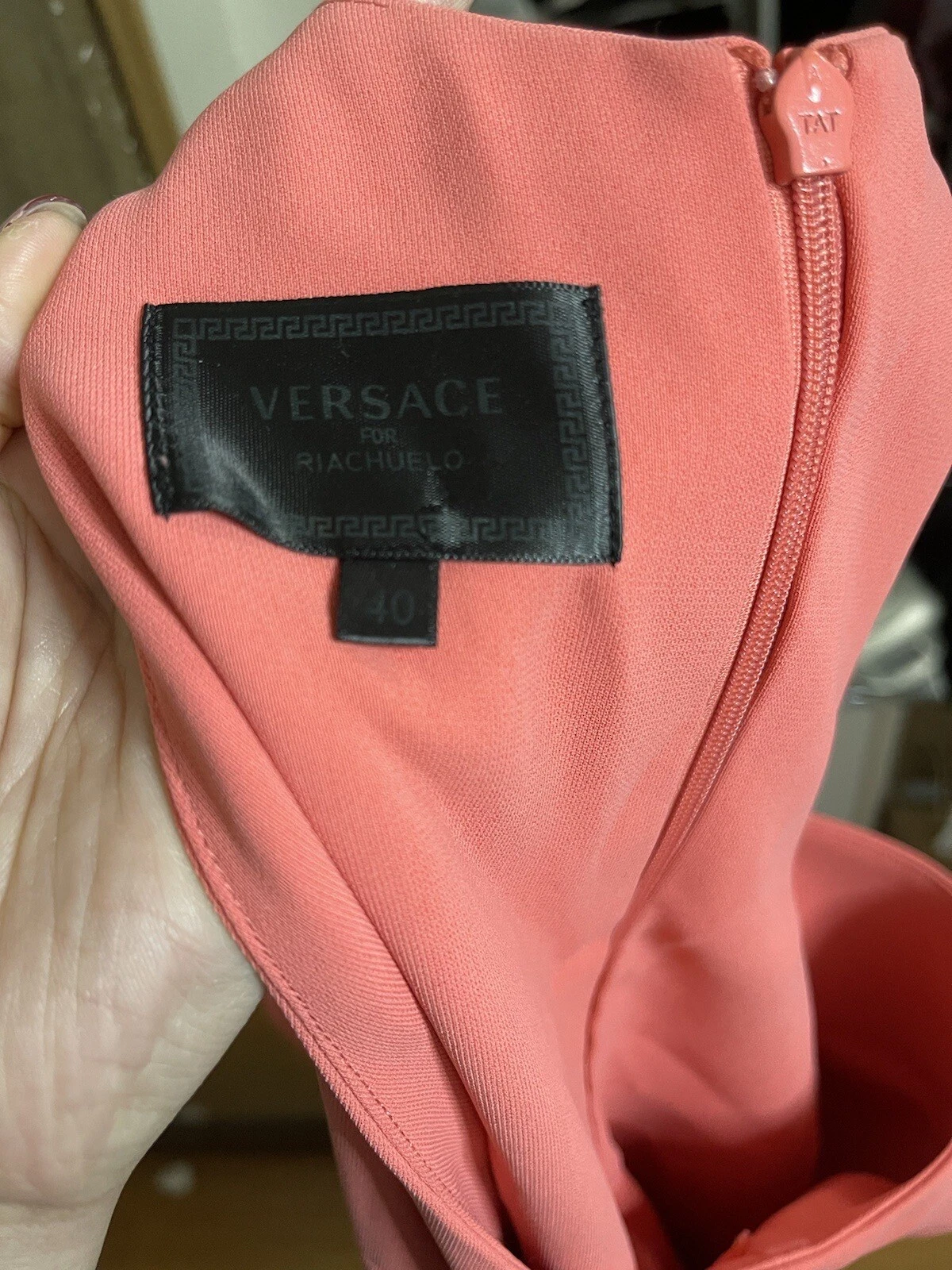 Abito VERSACE x Riacheulo rosa maxi ritaglio smanicato spacco alto taglia 40 US XS