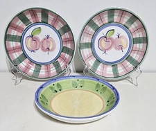 Caleca Pasta Bowls 8 1/2" Set Of 3 Italy Ciena Apples Green Yellow Red Pottery