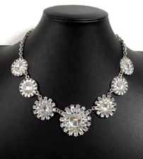 Charming Charlie Clear Rhinestone Round Medallion Statement Necklace Boho 19 in