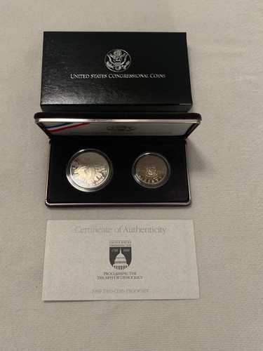 1989 US Mint Proclaiming The Triumph Of Democracy Silver Dollar & Half Dollar