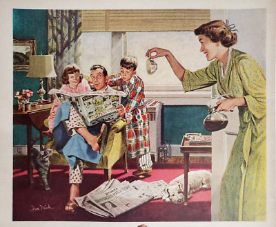 Maxwell House Coffee Vintage Ad Family Kids Newspaper Pets Dog Cat