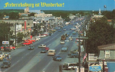Fredericksburg is Wunderbar Texas Busy City Street with Cars TX Vintage Postcard